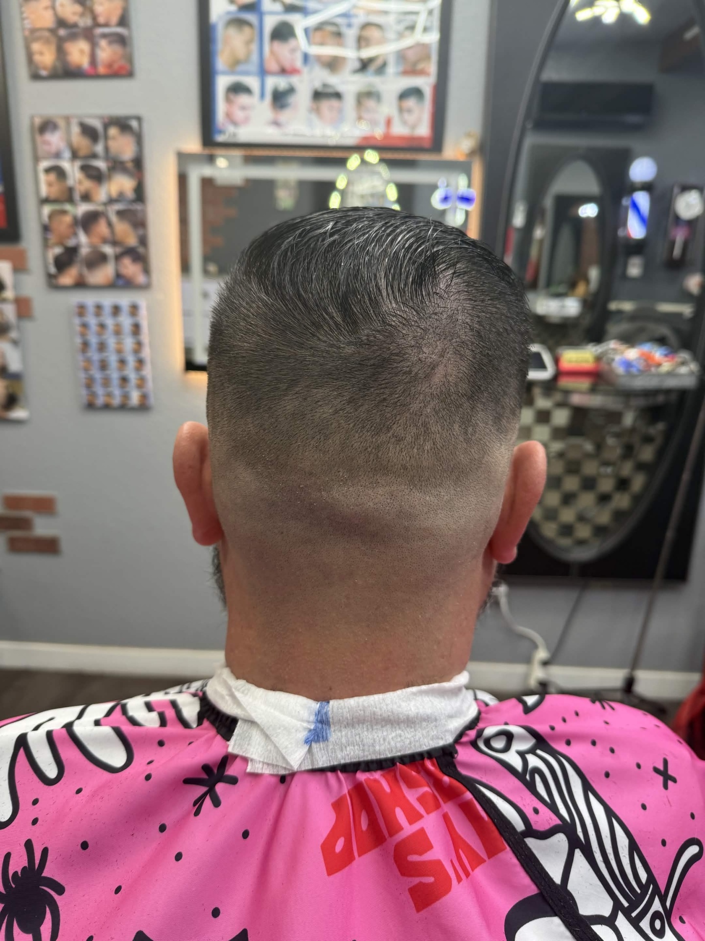 Classic pompadour fade — back view